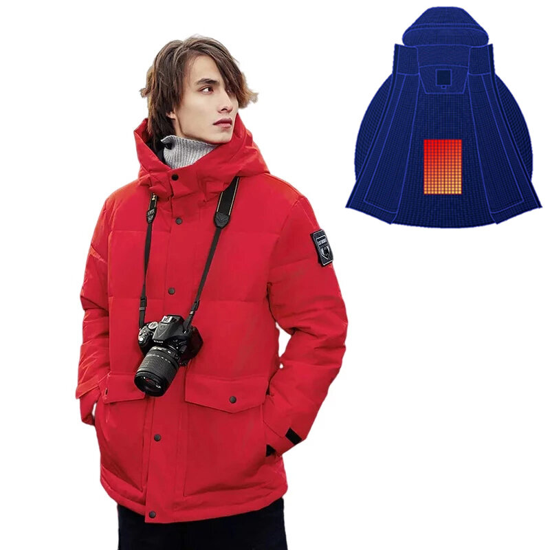 Jaqueta aquecida inteligente COTTONSMITH com controle de 4 velocidades, colete para homens ao ar livre, jaqueta aquecida USB, jaqueta elétrica com capuz, roupas térmicas quentes de inverno.