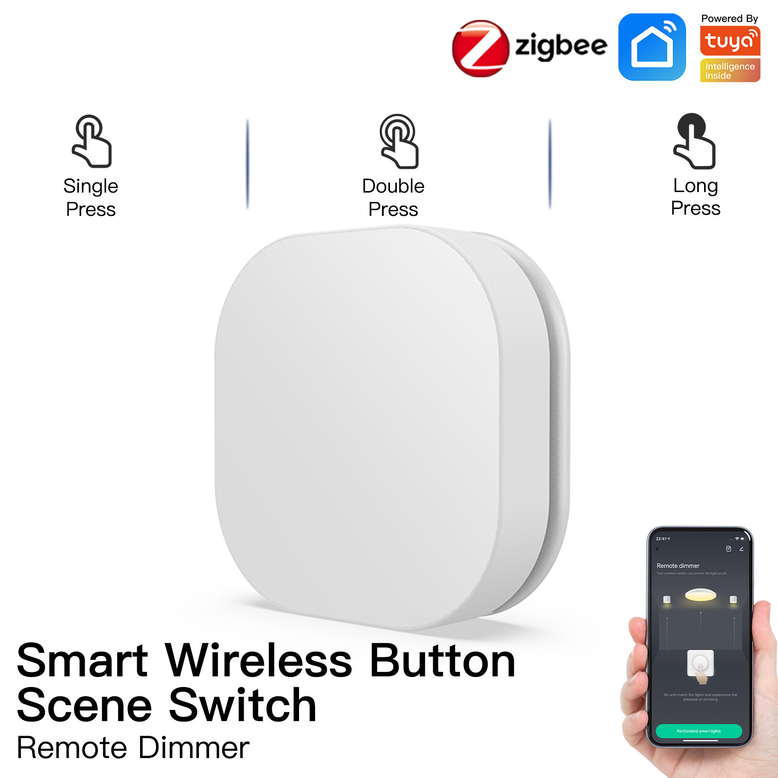 

MoesHouse Tuya ZB Smart Wireless Button Scene Switch Remote Controller Multi-scene Linkage Smart Switch Battery Powered