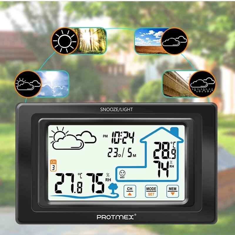 

Bakeey Touch Screen Weather Station Alarm Clock In/Outdoor Wireless Temperature Humidity Meter Digital Weather Forecast