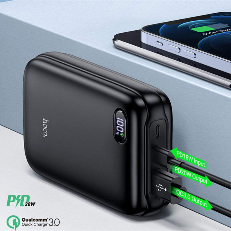 

HOCO Q2 22.5W QC3.0 PD 20W 10000mAh Power Bank SCP FCP AFC VOOC Dash Fast Charging for Samsung Galaxy S21 Note S20 ultra