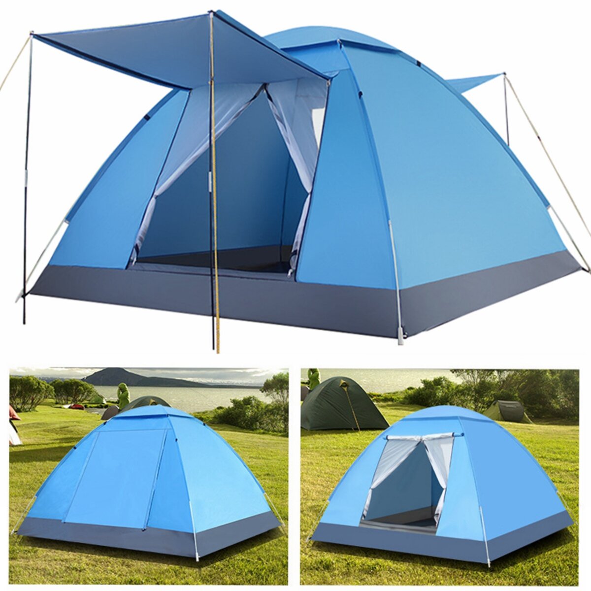 3-4 Person Automatic Camping Tent Portable Waterproof Sunshade Canopy Beach Travel with Moisture-proof Mat