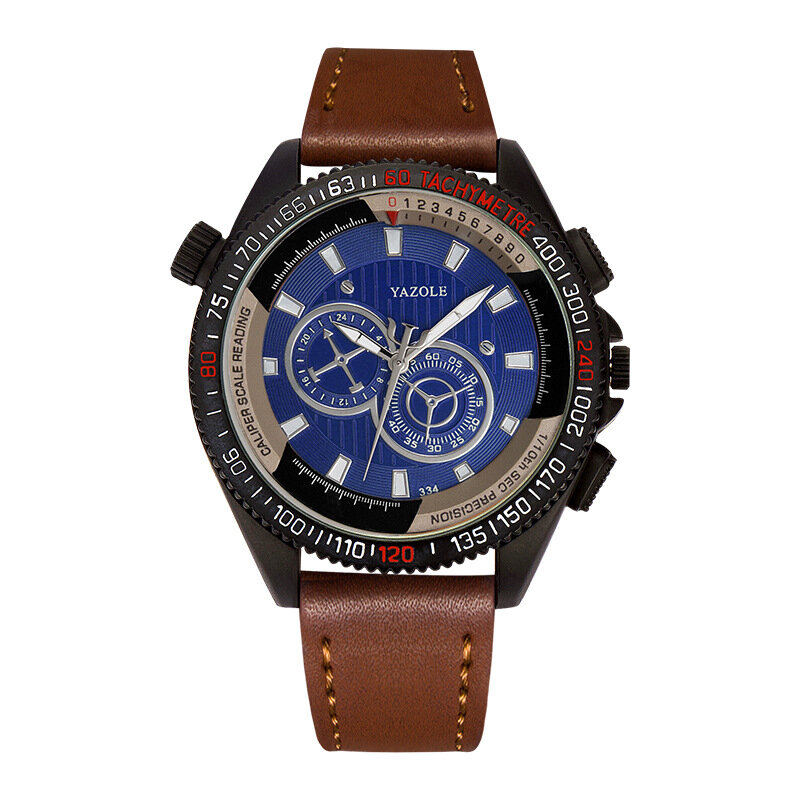 

YAZOLE Outdoor Three-dimensional Dial PU Leather Band Waterproof Quartz Watch