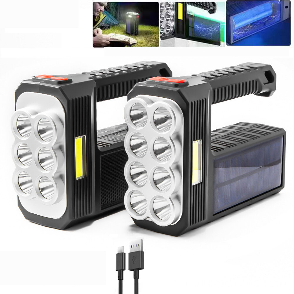 XANES? 8LED+COB 4Modes Super Bright Portable Solar Flashlight USB Rechargeable Power Indicator Searc