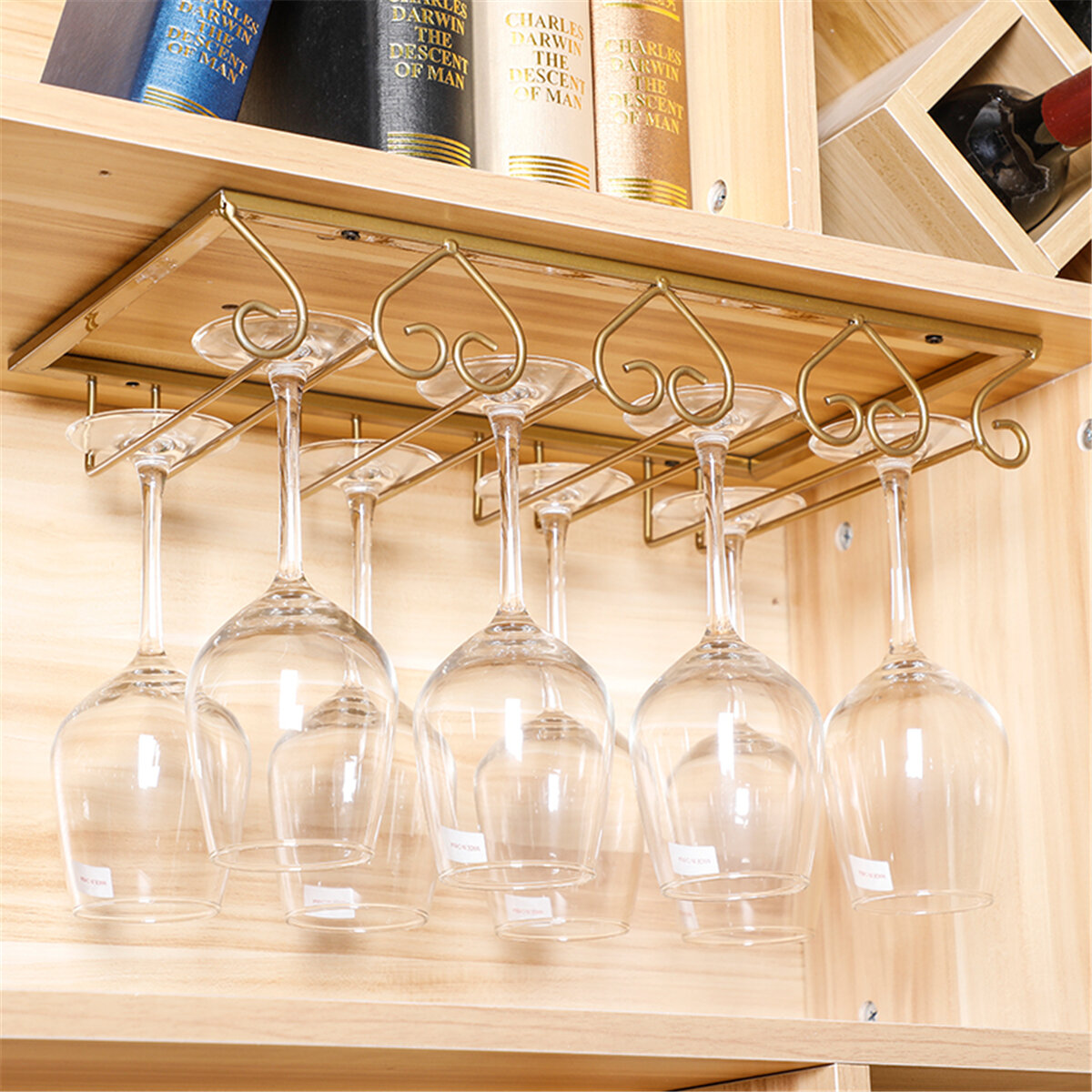 Stemware Glass Cup Holder Hanging Rack Storage Under Cabinet