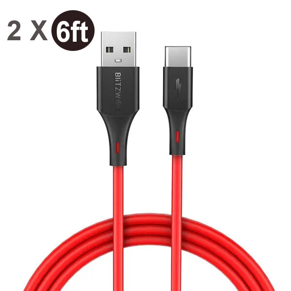 

[2 Pack] BlitzWolf® BW-TC15 3A QC3.0 Quick Charge USB Type-C Cable Fast Charging Data Sync Transfer Cord Line 6ft/1.8m F