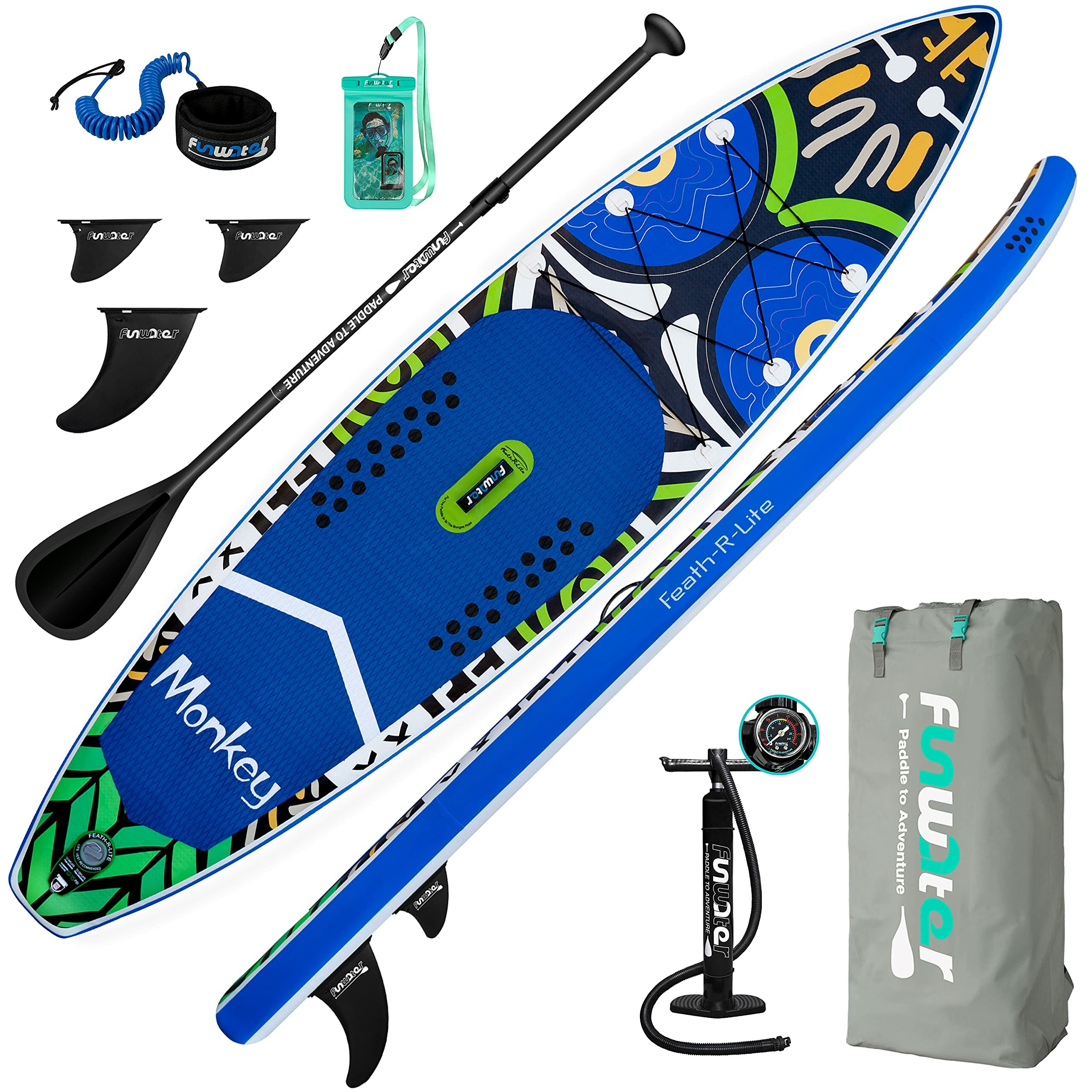 

[US Direct] FunWater Inflatable Stand Up Paddle Board Surfboard Complete Paddleboard Accessories Adjustable Paddle, Pump