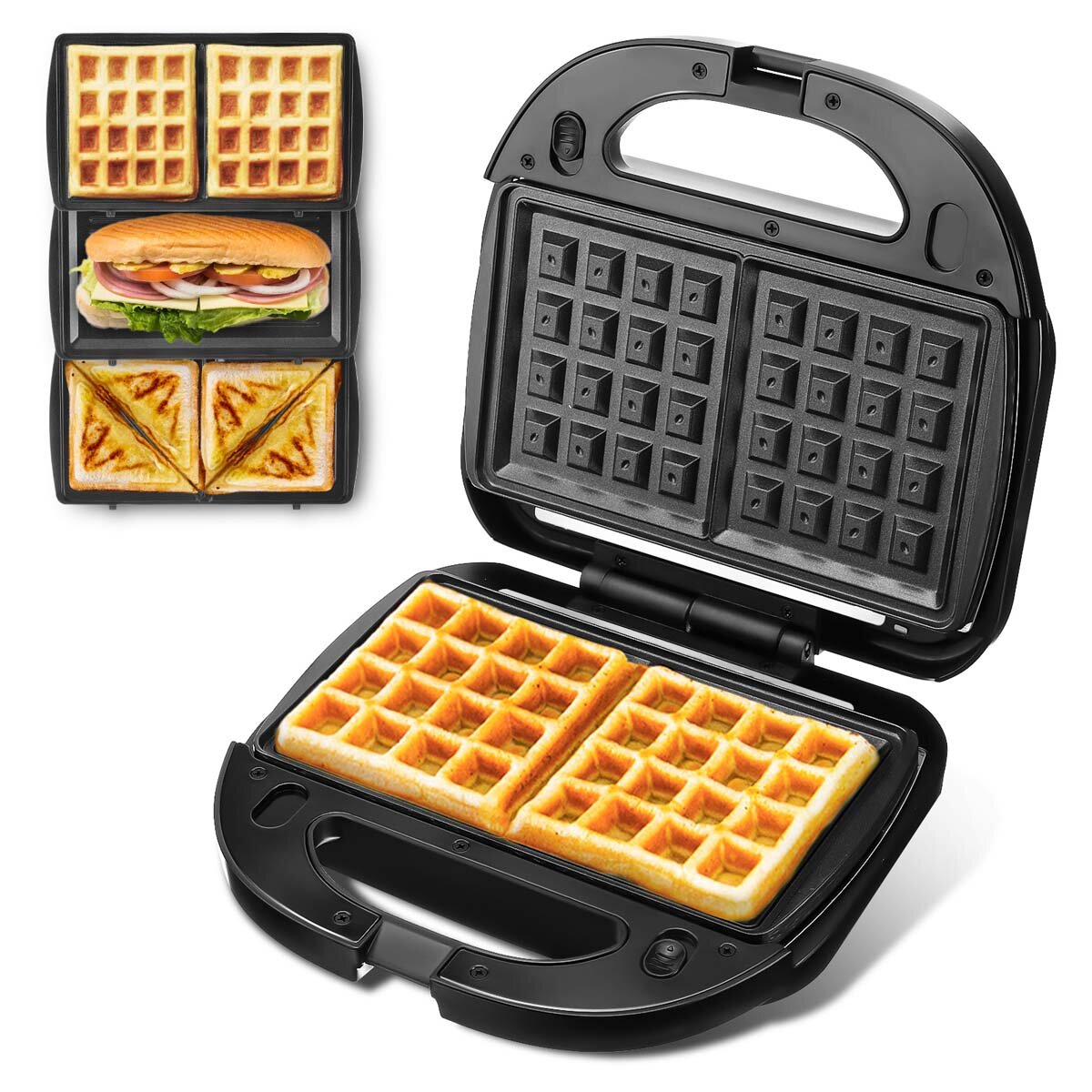

800W Waffle Maker Iron 3 in 1 Sandwich Toaster Toastie Maker Panini Press Grill