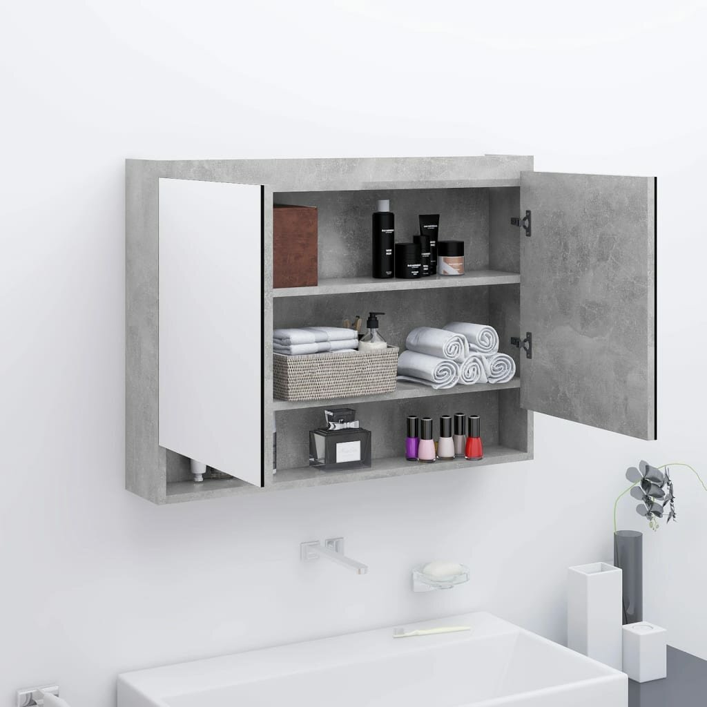 Badkamermeubel met spiegel 80x15x60 cm MDF betongrijs
