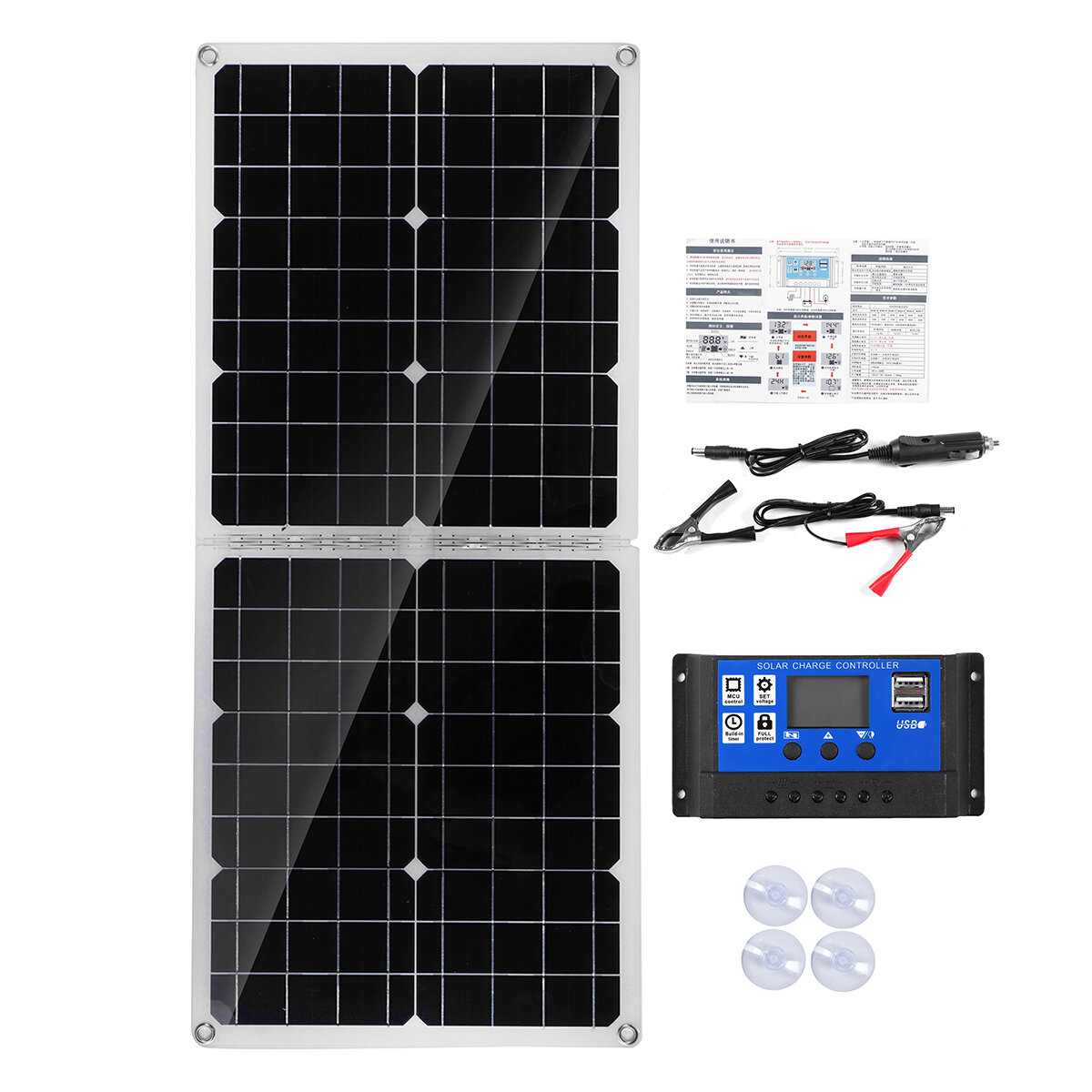 50W Foldable Solar Panel Solar 100A Controller for Car Van Boat Caravan Camper Trickle Battery Charg