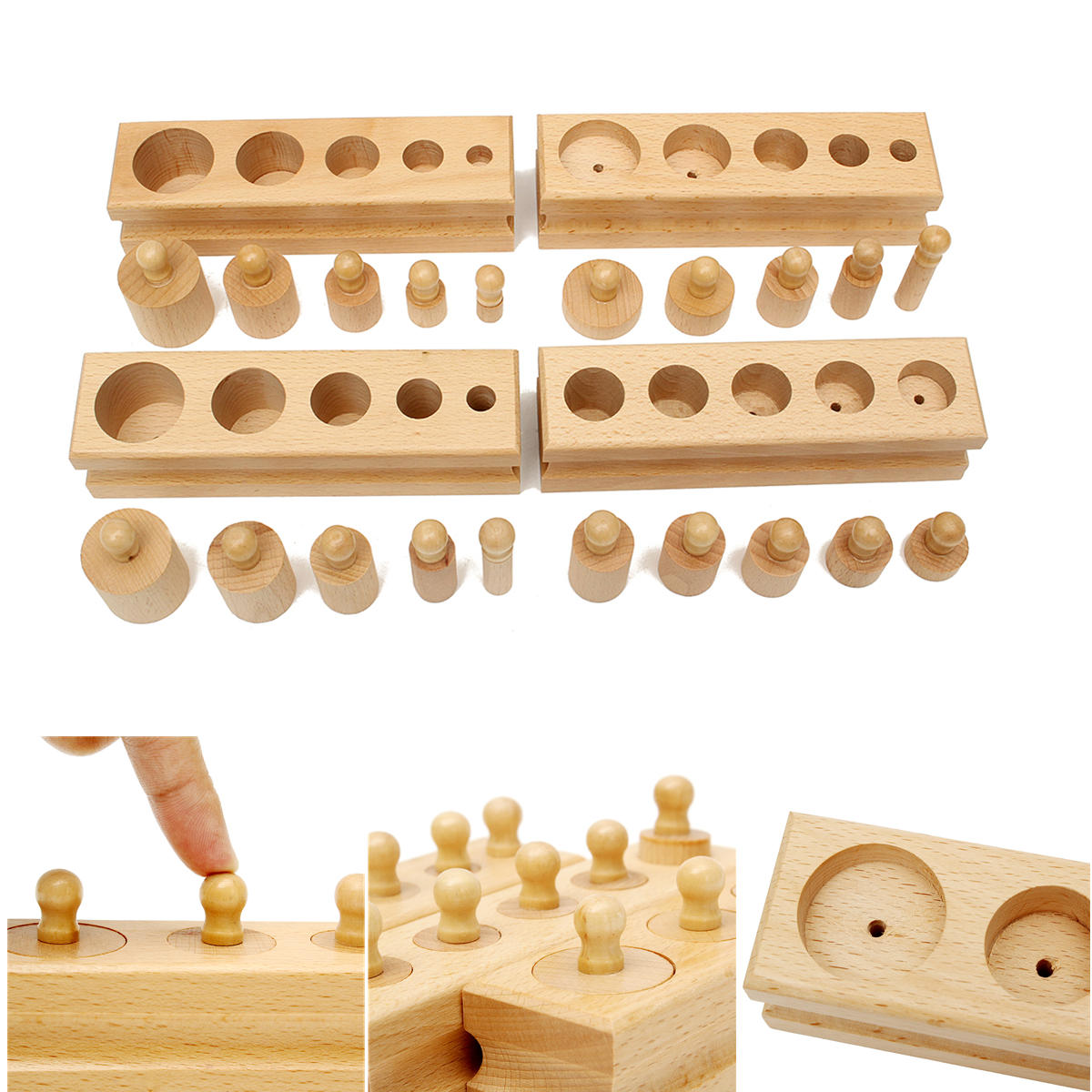 NEW Knobbed Cylinder Blocks Family Set Wooden Montessori Educational Toy 