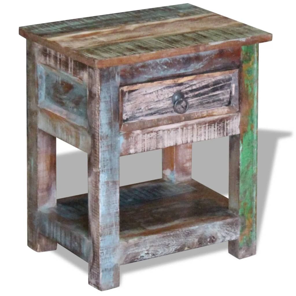 Side Table with 1 Drawer Solid Reclaimed Wood 17