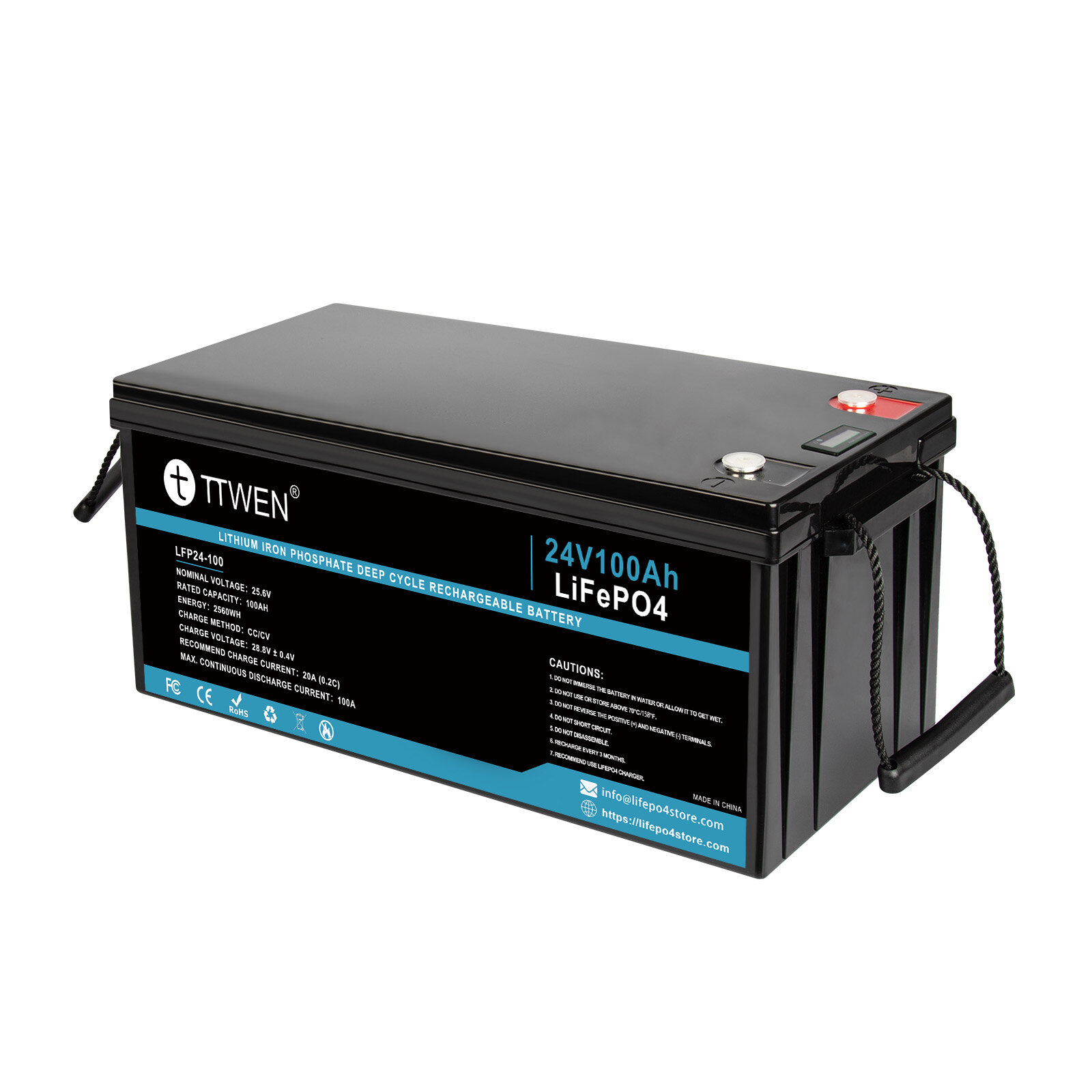 best price,ttwen,24v,25.6v,100ah,lifepo4,battery,pack,2560wh,100a,eu,coupon,price,discount
