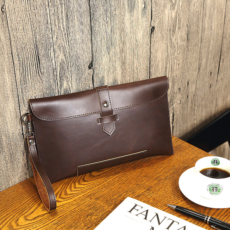 Men Faux Leather Retro Business 6.7 Inch Phone Bag Envelope Bag Clutch Bag