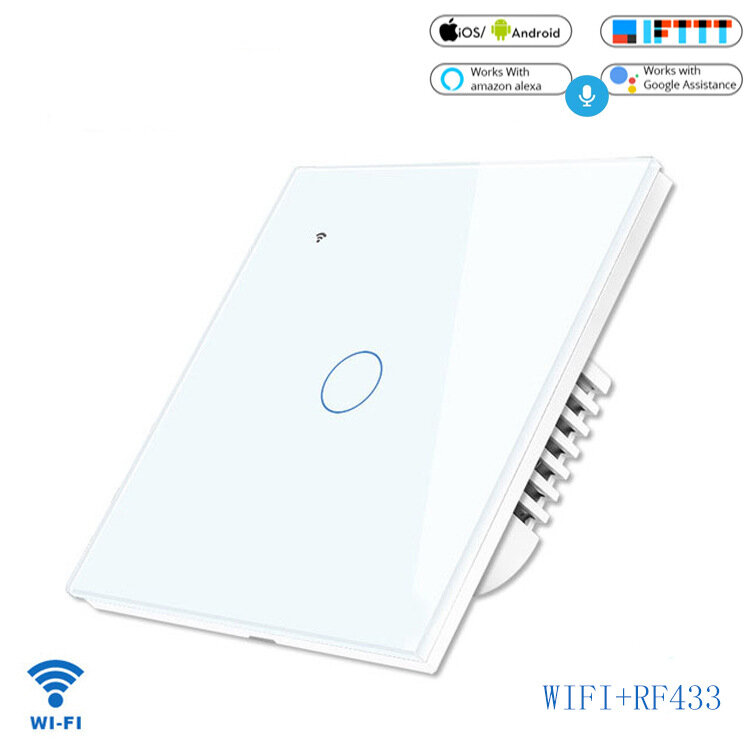 

Somgoms Tuya Smart Life WiFi+RF433 Smart Light Touch Switch 1Gang EU Wireless Remote Control Works with Alexa Google Hom
