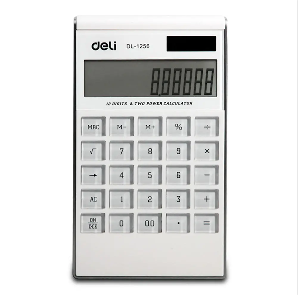 Deli double power large screen calculator ultra-thin fashion white computer