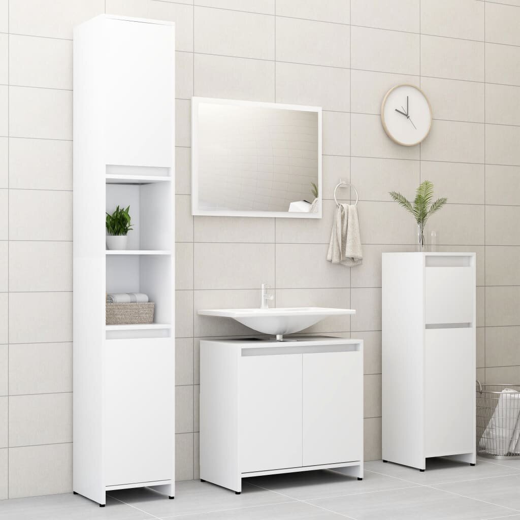 4-delige badkamermeubelset wit 3-delige kast en spiegel in Scandinavische stijl