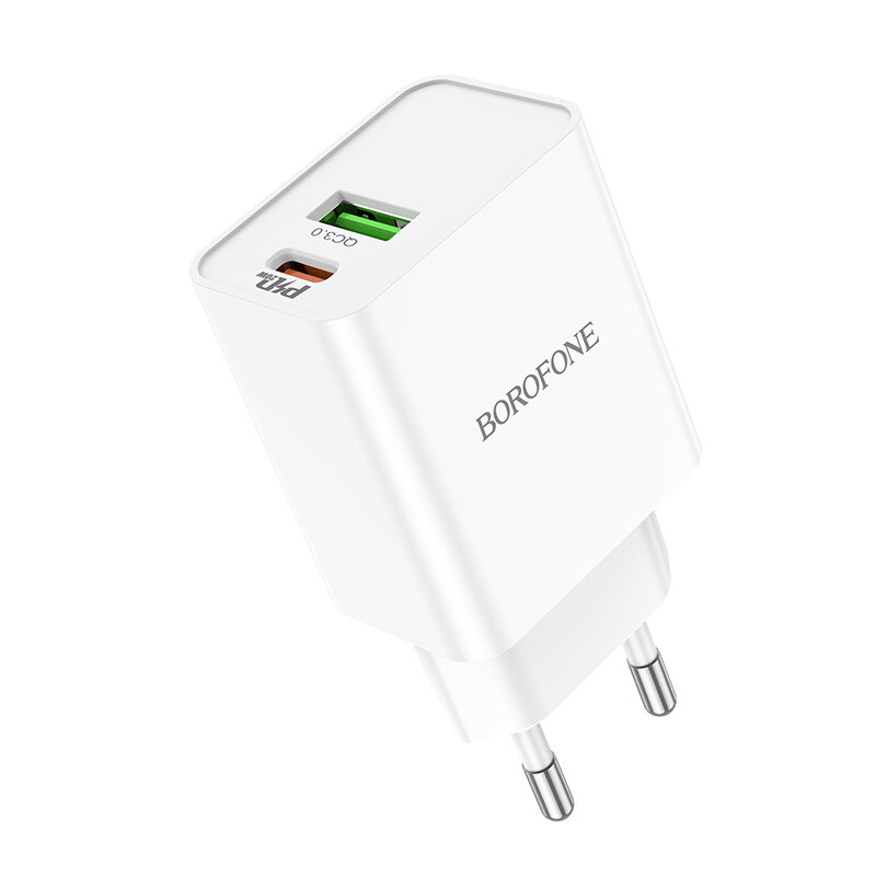 BOROFONE BA69A 20W 2-poorts USB PD-oplader 20W Type-C+18W USB-A PD3.0 2.0 PPS QC3.0 2.0 FCP SCP AFC 