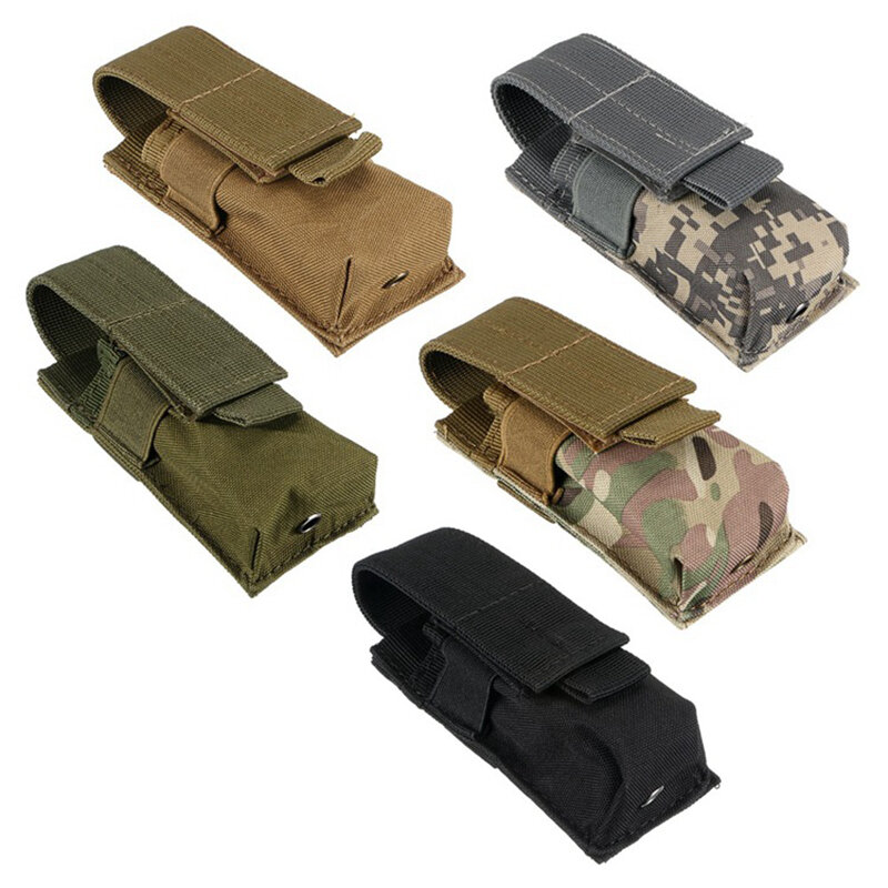 Bolsa de nylon para um único carregador com bolso para lanterna e clipe para cinto de serviço para acessórios de caça e armas