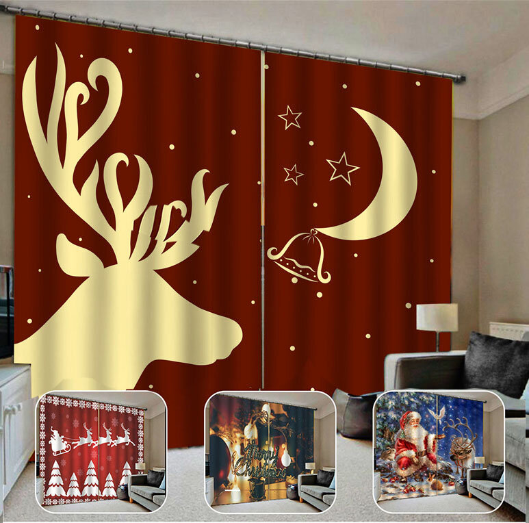 

132*160cm Christmas Printed Curtains Blackout Window Curtains for Living Room Christmas Decoration