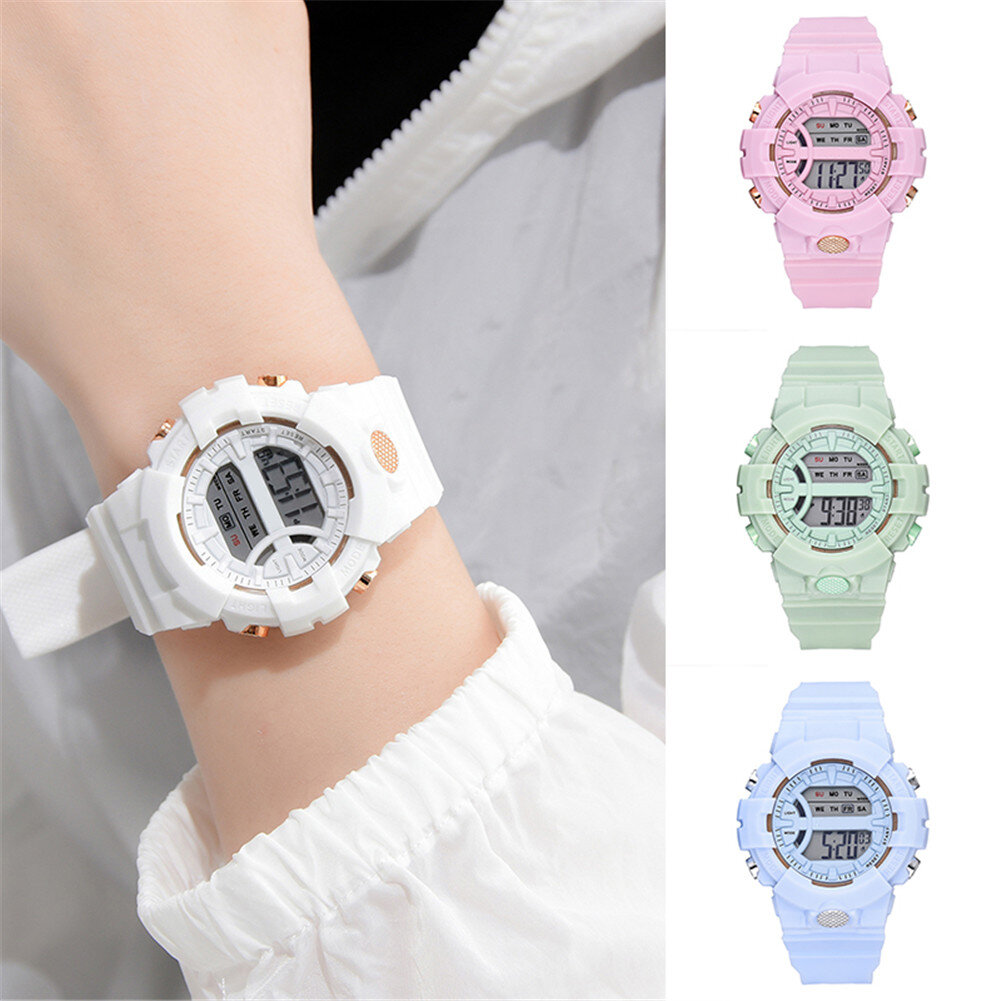 HONHX 592 Fashion Casual Time Week Display Silicone Strap LED Digital Watch Women Watch