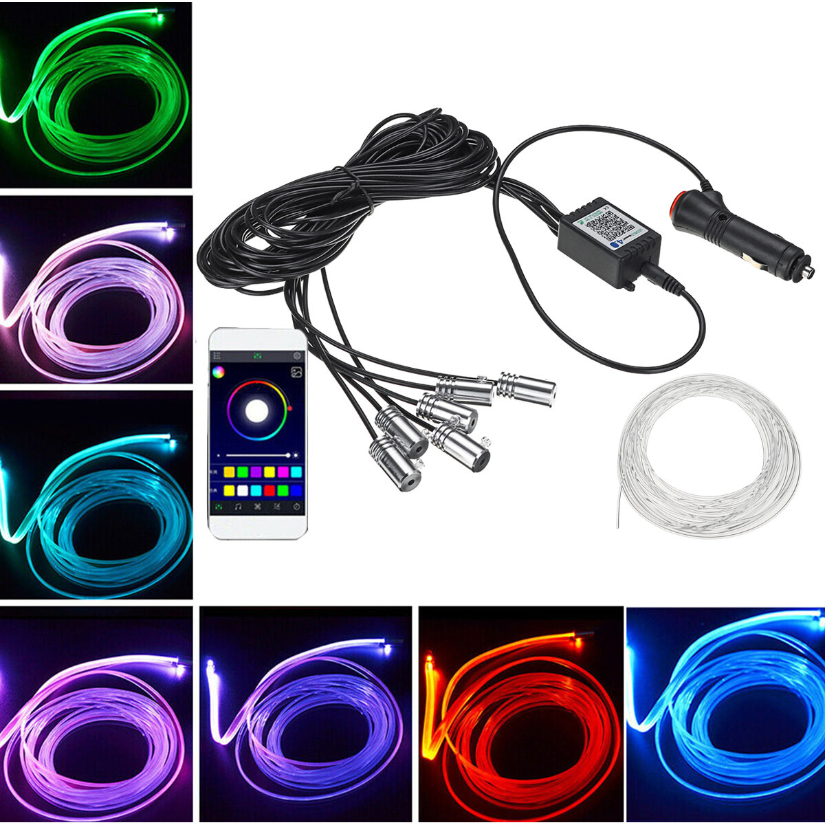 RGB LED Auto-interieur Glasvezel Neon EL Draadstrip Lichtkit Telefoon APP Controle Sfeer Licht Auto 