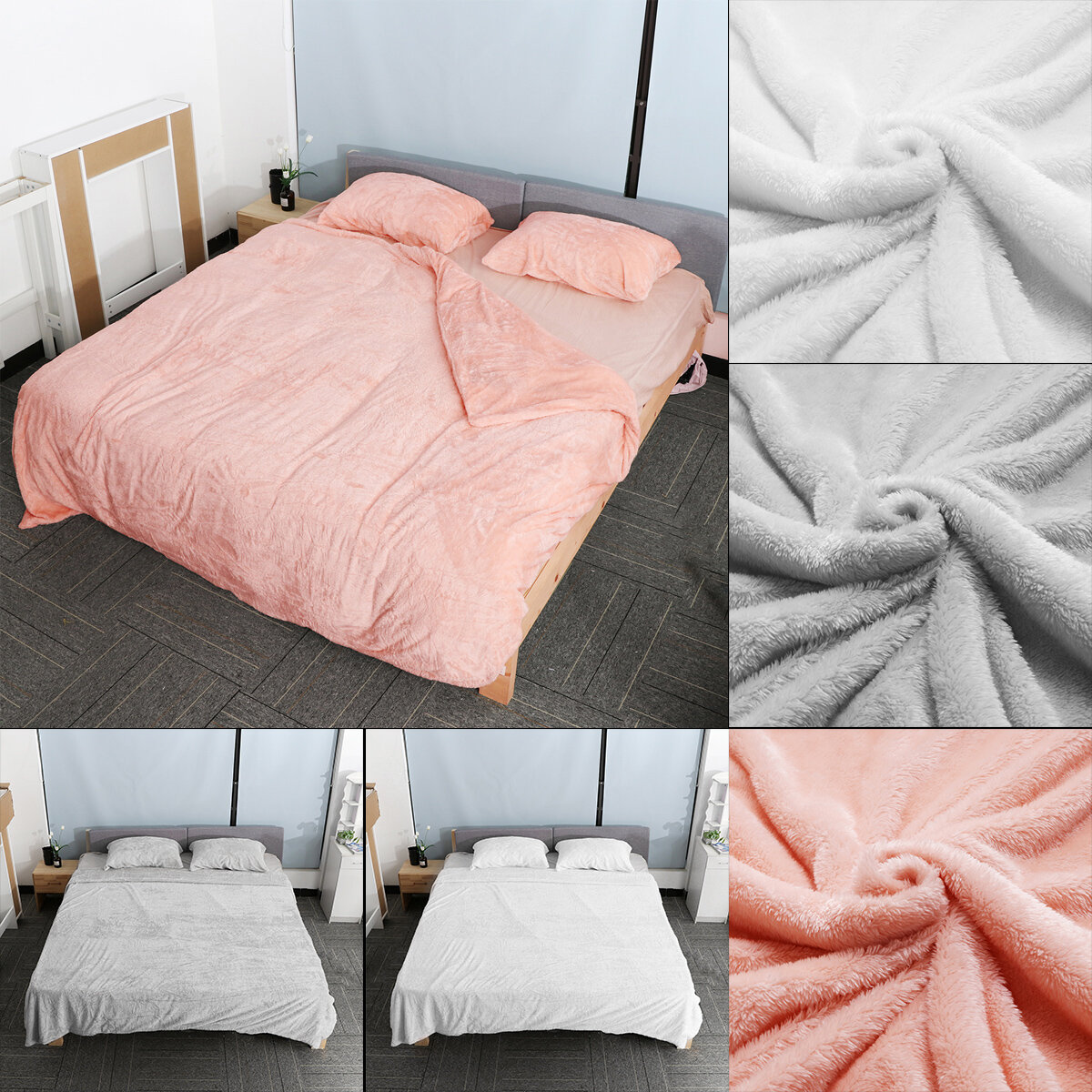Winter Plush Duvet Cover Solid Color Long Plush Thickened Quilt Cover Pillowcase Plush Comforter Set