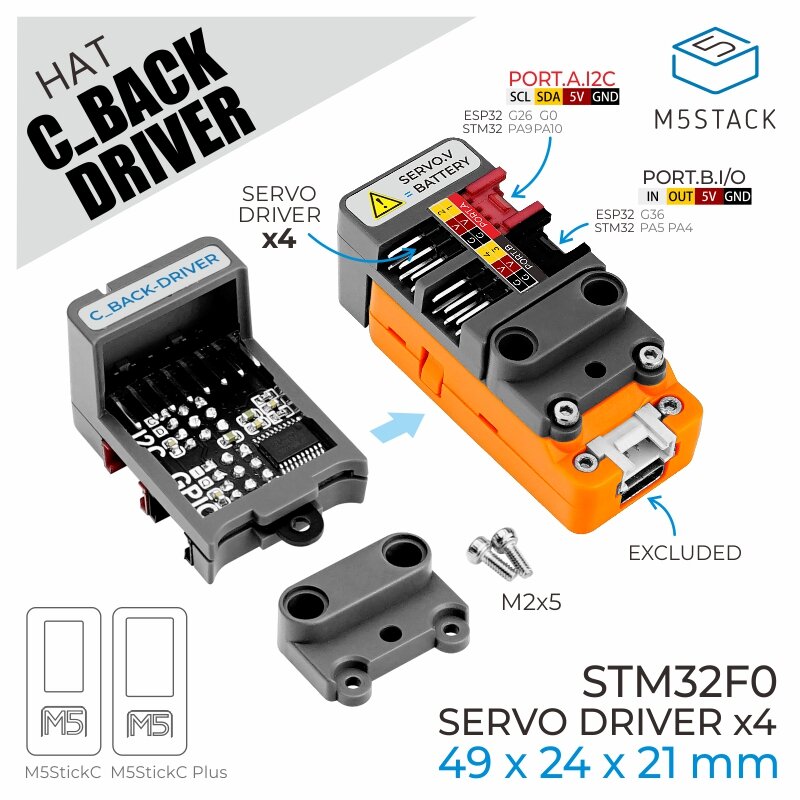 M5Stack C Back Driver Servo Drive Board Compatible with M5StickC/C Plus STM32