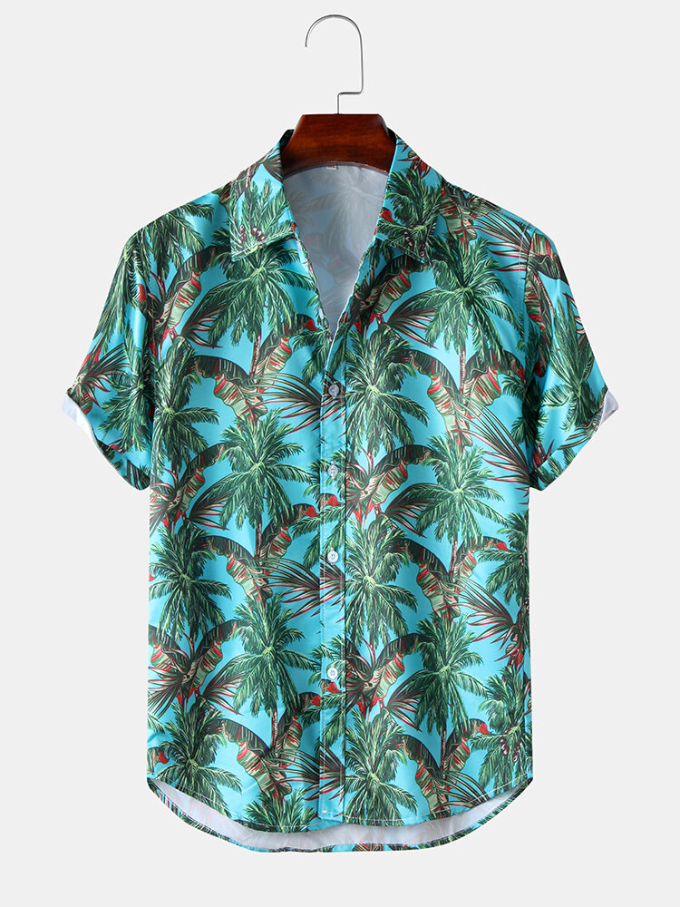 Mens new fashion coconut tree print short sleeve shirts Sale - Banggood ...