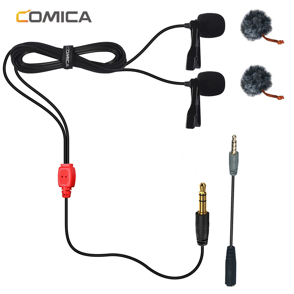 

Comica CVM-D02 4.5m Dual-head Lavalier Microphone Clip Mini Omnidirectional Condenser Mic for Sony for Canon for Nikon D