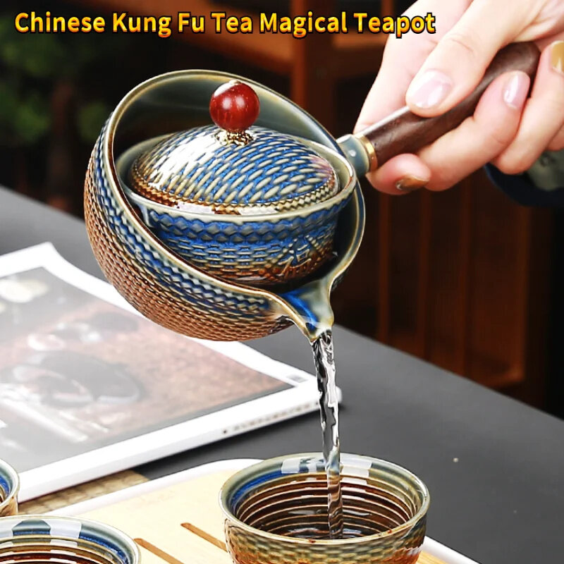 

Ceramic Teapot Chinese Gongfu Tea Pot 360 Rotation Tea Maker Infuser Portable Single Pot