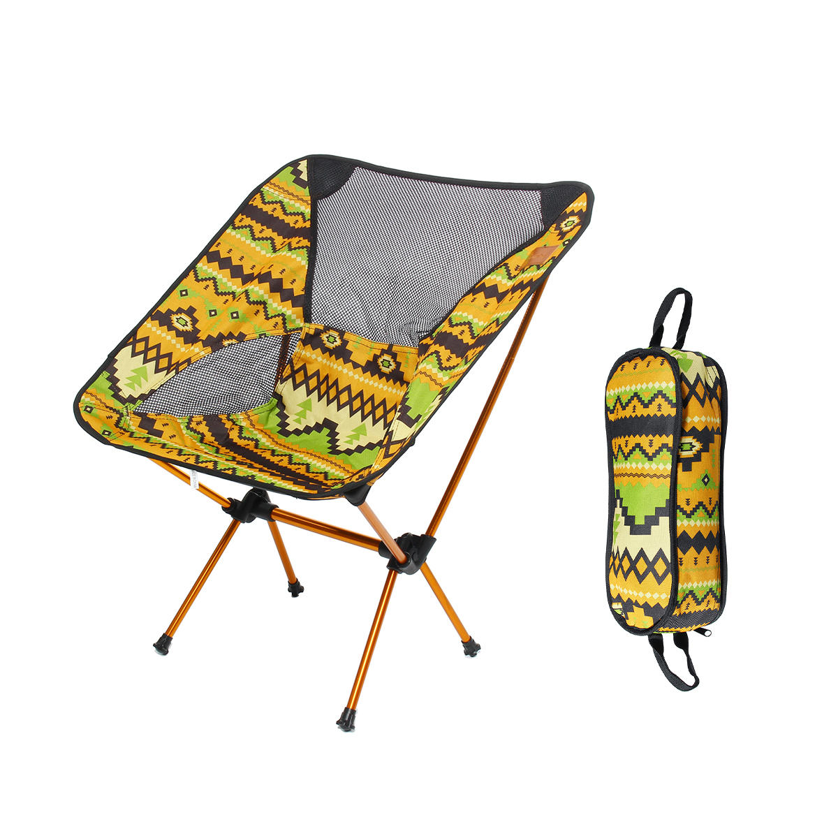Cadeira dobrável portátil em liga de alumínio para churrasco e camping, carga máxima de 150 kg.