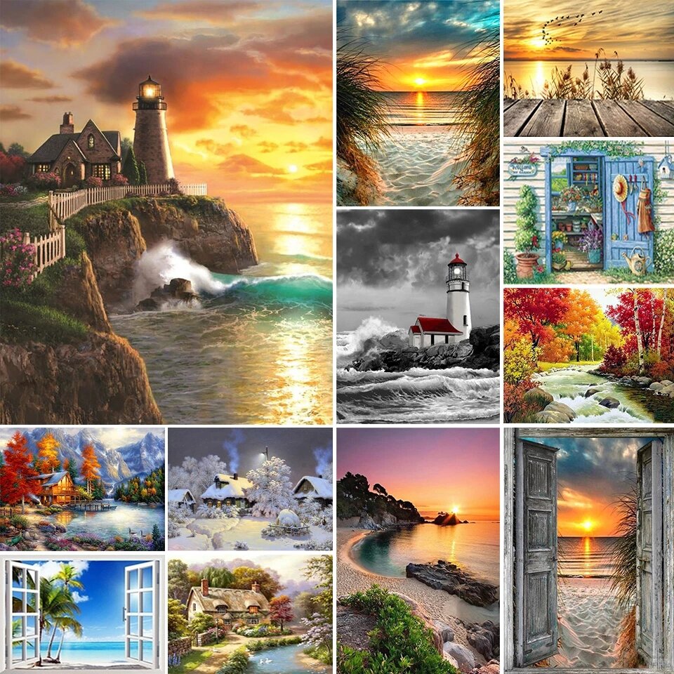 5D DIY Diamond Painting Landscape Sunset Sea View Embroidery Cross Stitch Kit Painting DIY Home Deco