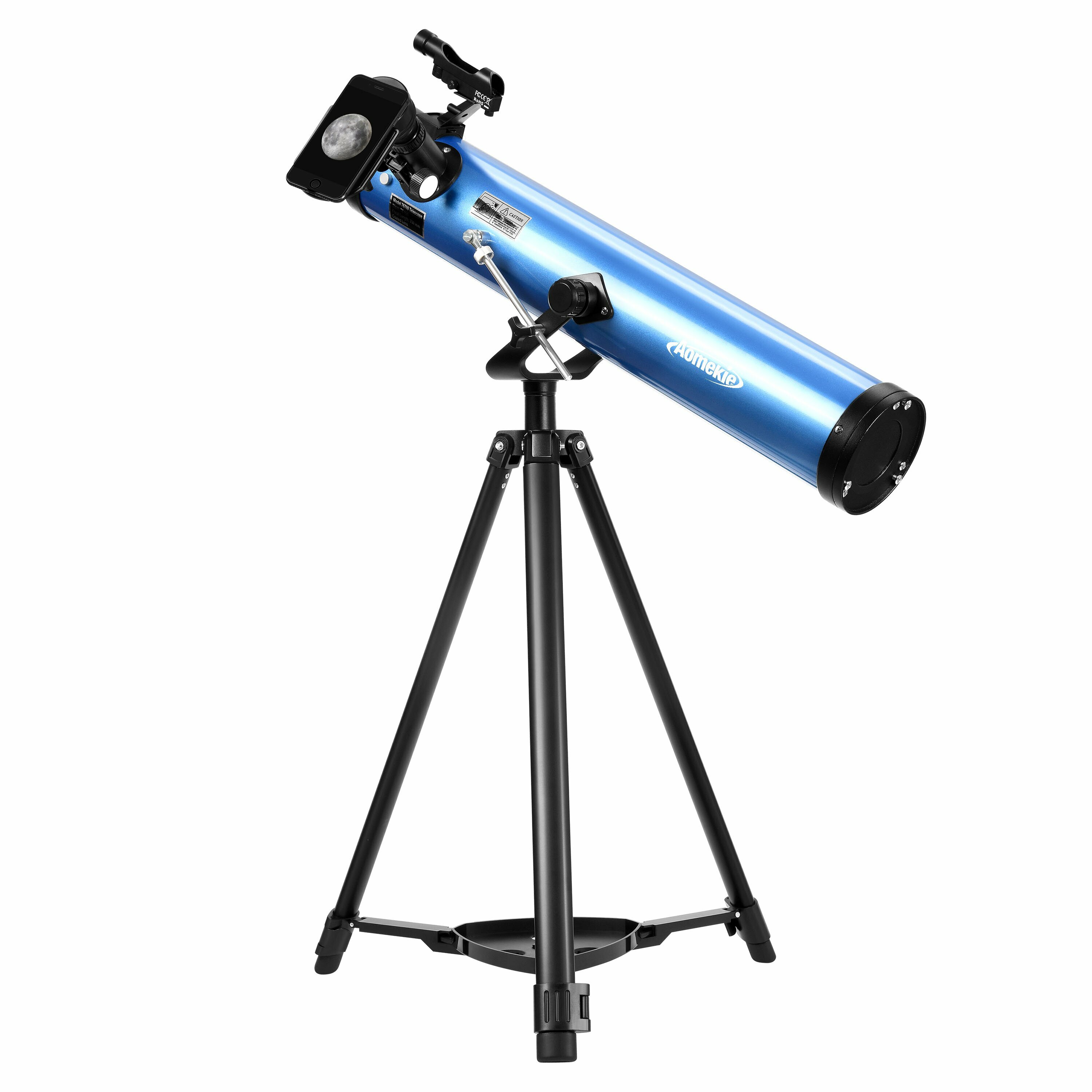 [EU Direct] AOMEKIE Telescópios refletores para adultos iniciantes em astronomia 76mm/700mm com adaptador para telefone, controlador Bluetooth, tripé, buscador e filtro lunar A02018