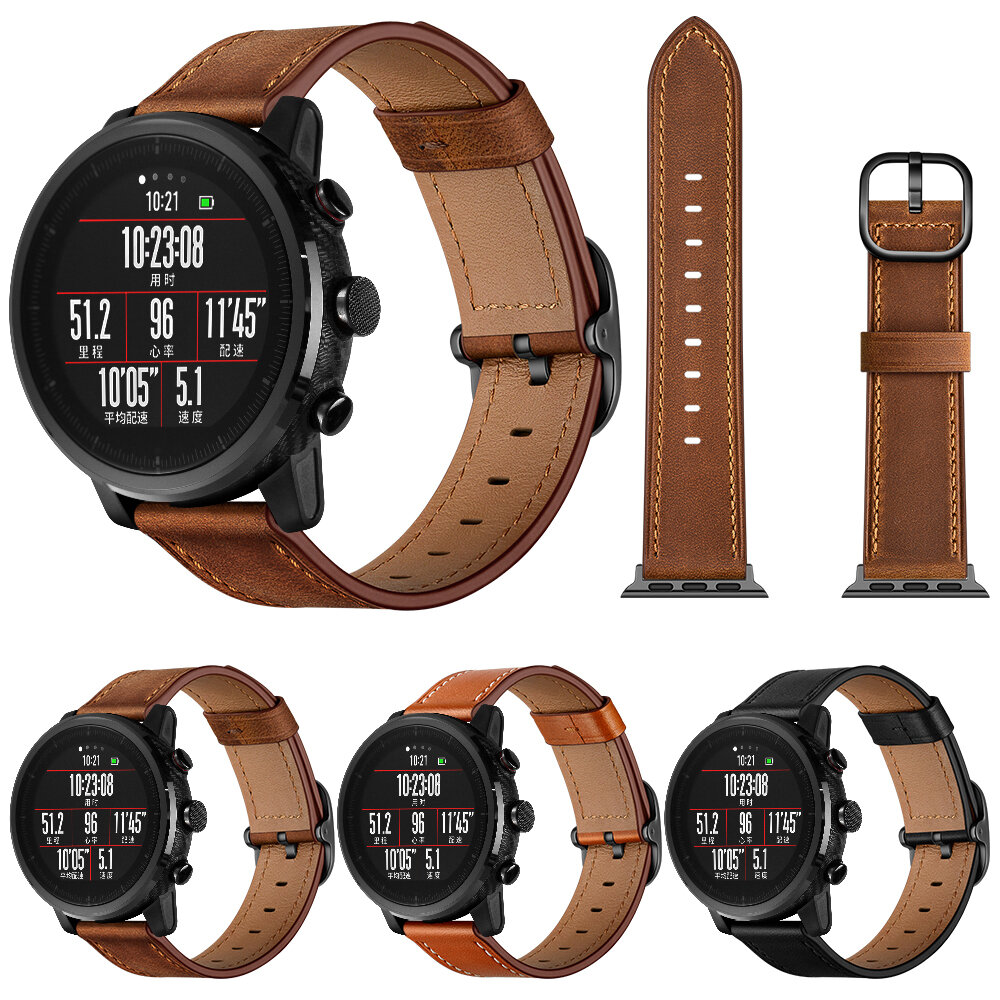 Bakeey 22mm First Layer Genuine Leather Replacement Strap Smart Watch Band for Amazfit Smart Sport Watch 1/2S