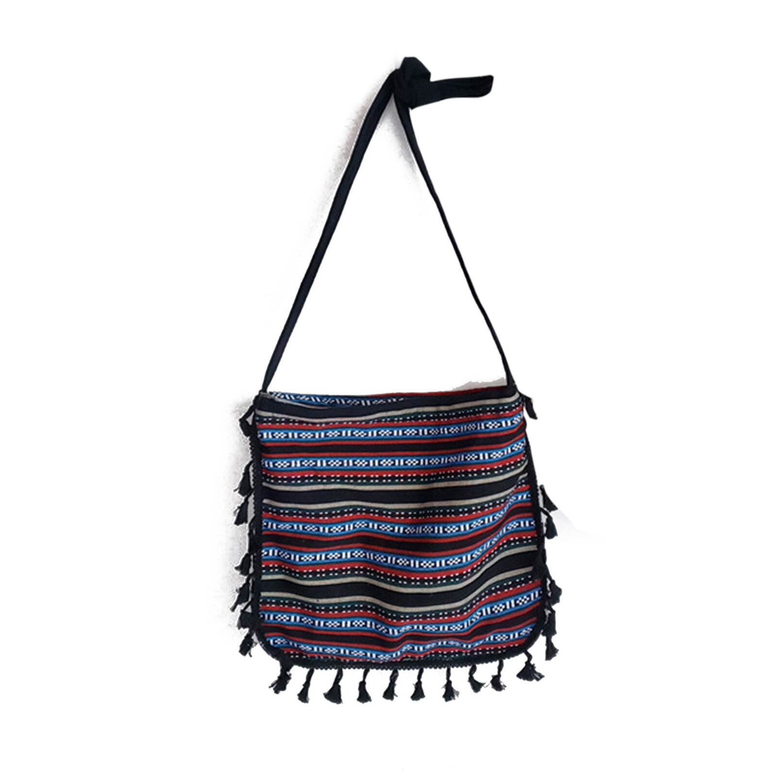 Women Dacron Bohemian Ethnic Pattern Tassel Design Crossbody Bag Large Capacity Non-adjusted StrapsS
