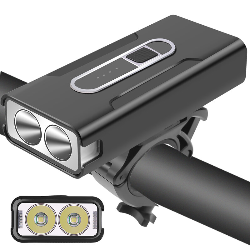XANES? Z-05A 2xT6 Fietslicht USB Opladen 4 standen Verstelbare fietskoplamp Waterdichte LED-voorlamp