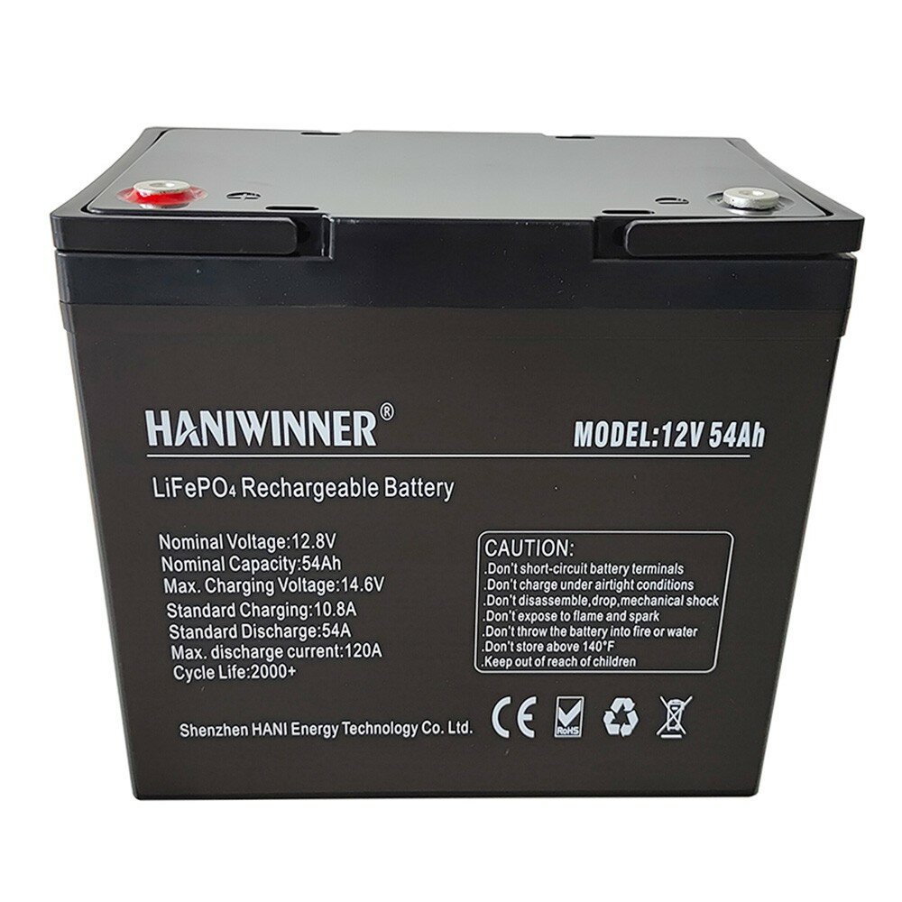 

[US Direct] HANIWINNER 12.8V 54Ah LiFePO4 Lithium Battery Pack 691.2Wh Energy Backup Power With BMS Waterproof for Repla
