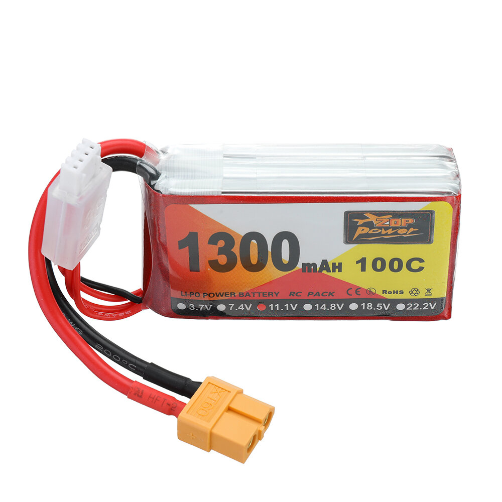 

ZOP Power 11.1V 1300mAh 100C 3S Lipo Battery XT60 Plug for RC Racing Drone