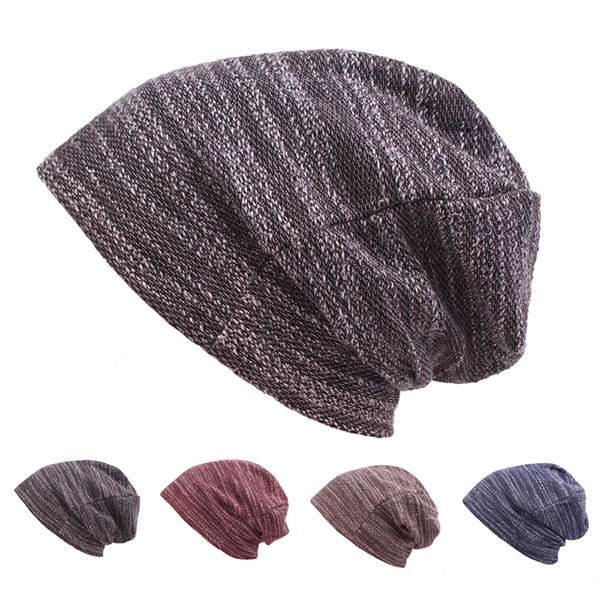 Mens women cotton slouch beanie hat casual solid knitted striped ...