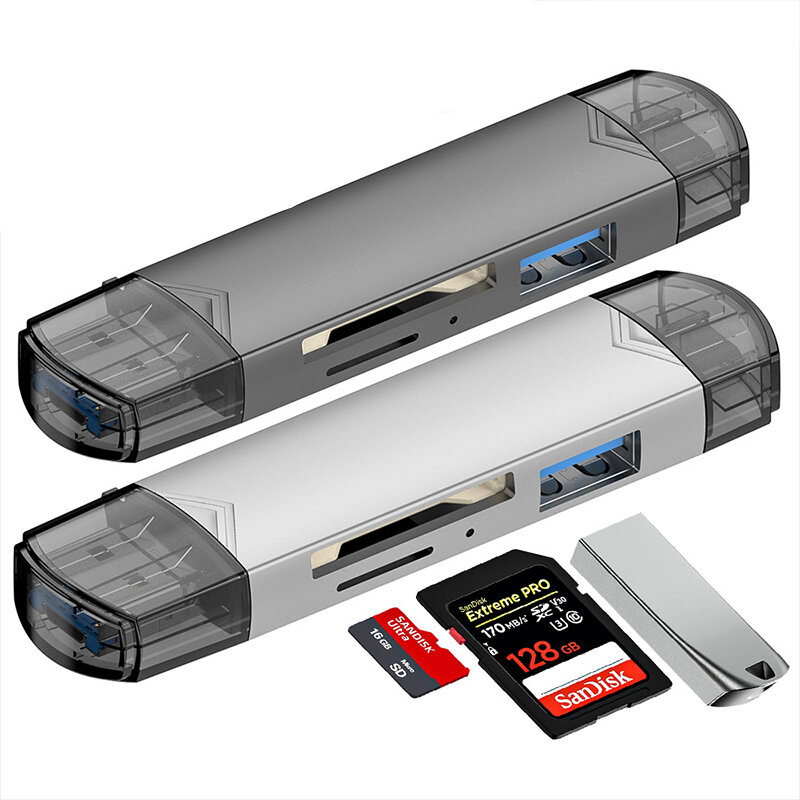 

DM-HC61 6-in-1 OTG Type-C SD TF Card Reader USB 3.0 Micro USB Flash Drive Adapter 5Gbps High Speed Transmission Multifun