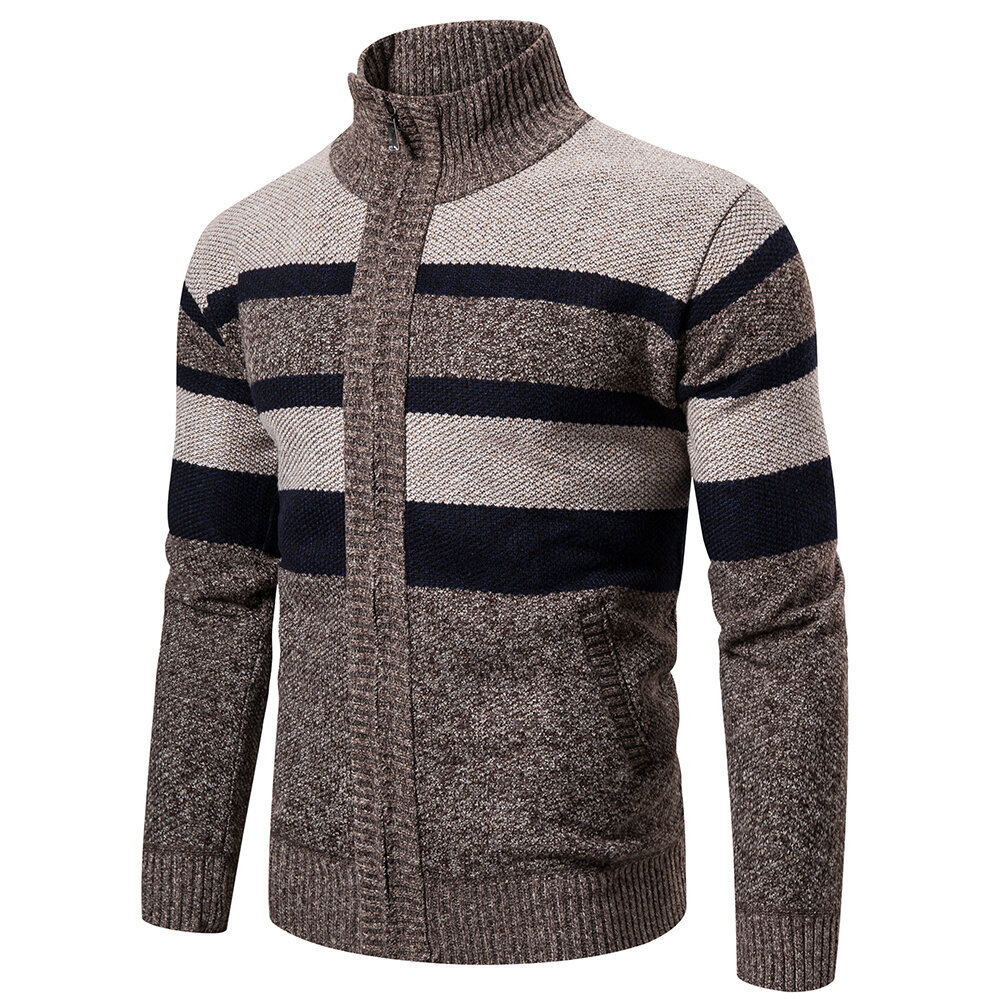 Casaco masculino de malha de inverno cardigan com gola suéter tricô casaco grosso cardigã outwear