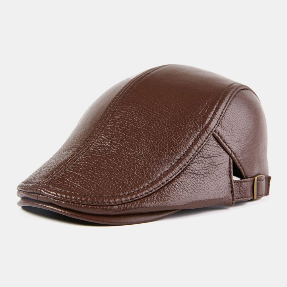Men Genuine Leather Outdoor Keep Warm Winter Autumn Leather Forward Hat Beret Hat