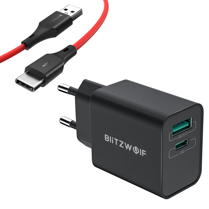 

BlitzWolf® BW-S14 18W Type-C PD3.0 Charger + BW-TC14 3A USB Type-C Cable for iPhone 12/11 Pro XR Huawei P30 for Samsung