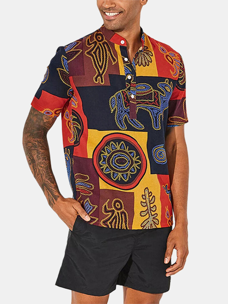 Men's Short Sleeve Blouse Hawaiian Floral Shirts Summer Beach Casual T Shirt Tops