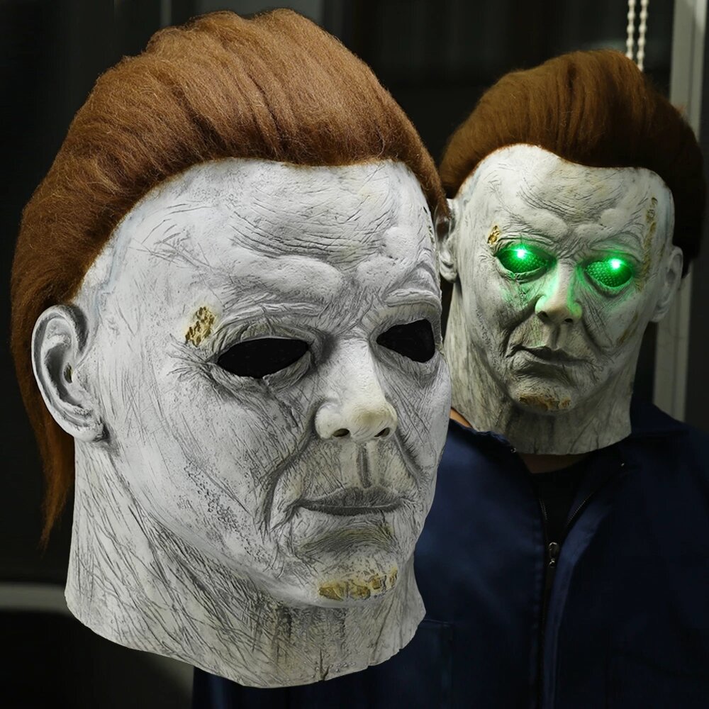 

Horror Michael Myers LED Halloween Kills Mask Cosplay Scary Killer Full Face Latex Helmet Halloween Party Costume Props