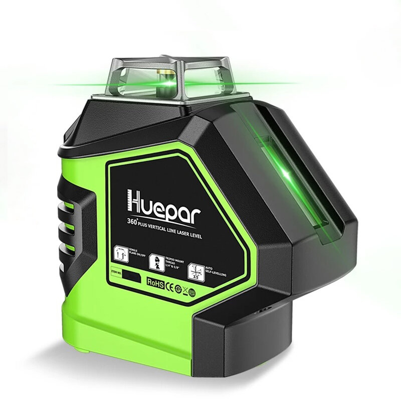 

Huepar 621CG 360° Green Laser Level with 2 Plumb Dots Point Cross Line Self Leveling Measure Tool 5 Lines Vertical Horiz