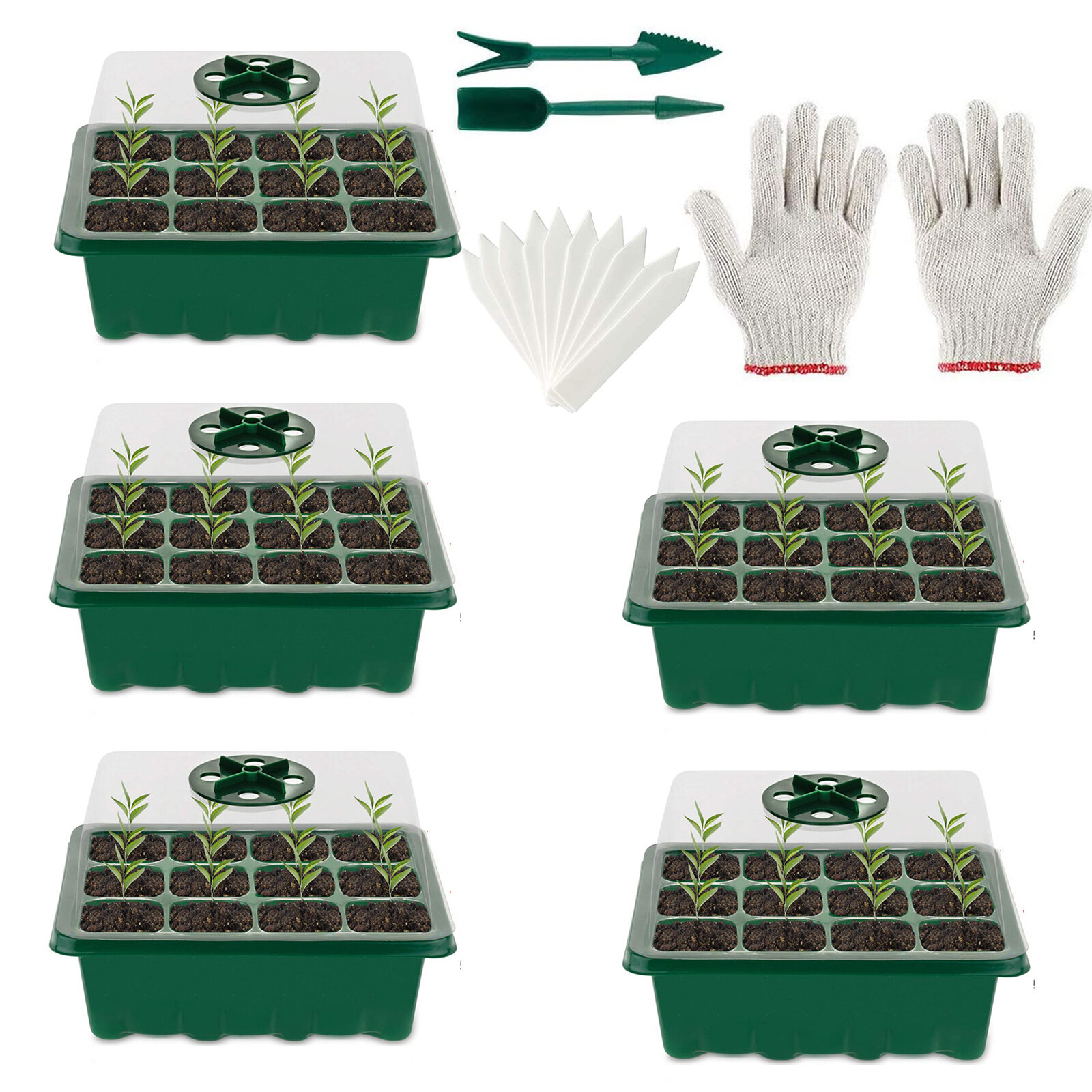 

Garfans 5 Pack Seed Trays Seedling Starter Tray Plant Starter Kit Humidity Adjustable Garden Propagator Set Germination