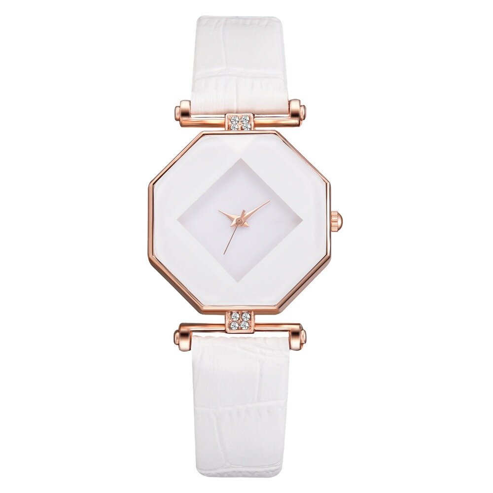 Fahion Diamond Mirror Watch Ladies Dress Ultra-thin Leather Women Quartz Watch