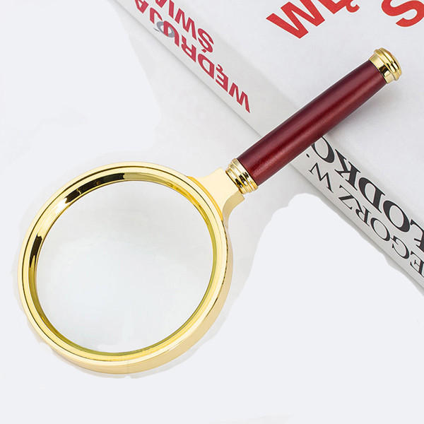 8mm HD 6X Wooden Handle Magnifying Overgild Glasses