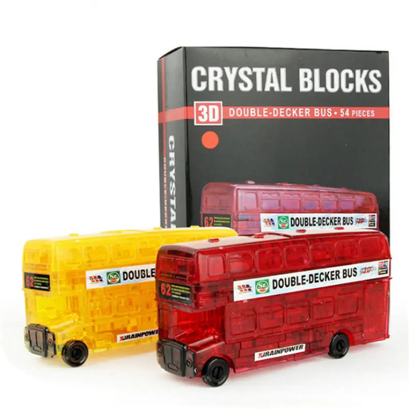 Creative iq 3d crystal puzzle jigsaw blocks assembling bus car model diy toys